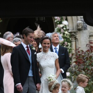 Pippa Middleton, son mari James Matthews, Catherine (Kate) Middleton et le prince George de Cambridge - Mariage de Pippa Middleton et James Matthews, en l'église St Mark's Englefield, Berkshire, Royaume Uni, le 20 mai 2017.