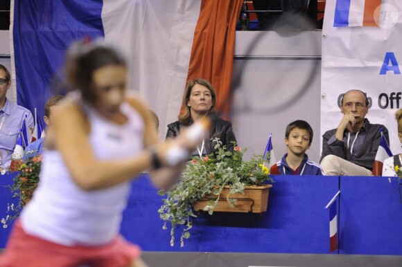 Marion Bartoli lors de son match de Fed Cup disputé sous les yeux de son père Walter le 21 avril 2013 à Besançon