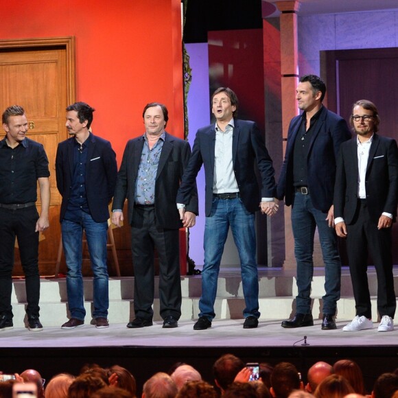 Jean-Baptiste Maunier, Max Boublil, Alex Lutz, Jeanfi Janssens, Arnaud Tsamere, François Rollin, Pierre Palmade, Arnaud Ducret, Lorànt Deutsch, Virginie Hocq, Olivier de Benoist et Baptiste Lecaplain - Enregistrement de l'émission "On se refait Palmade" au Théâtre de Paris, qui sera diffusée le 16 juin sur France 3, le 22 mai 2017.