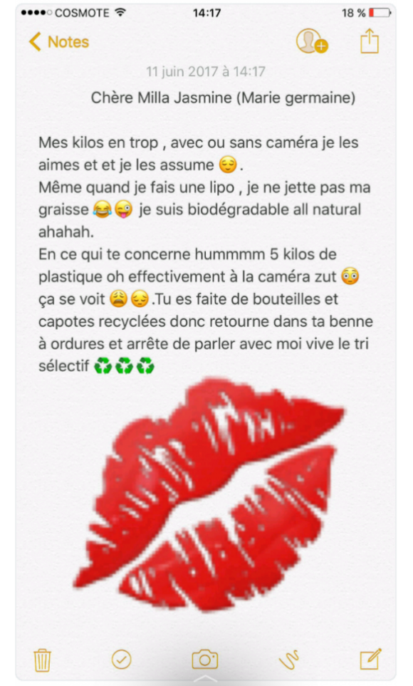 Sarah Fraisou adresse un message sans langue de bois à Milla Jasmine sur Snapchat.