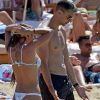 Exclusif - Javier Pastore avec sa compagne Chiara Picone et leur fille Martina en vacances sur une plage à Formentera le 17 juin 2017.