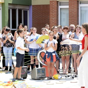 La reine Letizia d'Espagne en principauté des Asturies le 20 juin 2017 dans le cadre du programme pédagogique Toma La Palabra.