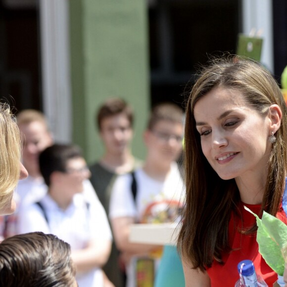 La reine Letizia d'Espagne en principauté des Asturies le 20 juin 2017 dans le cadre du programme pédagogique Toma La Palabra.