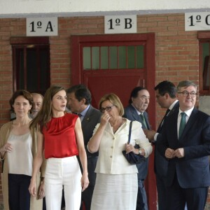 La reine Letizia d'Espagne en principauté des Asturies le 20 juin 2017 dans le cadre du programme pédagogique Toma La Palabra.