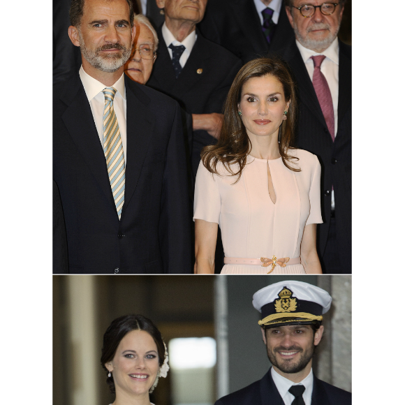 Letizia d'Espagne en juin 2017, Sofia de Suède en avril 2016, portant la même robe Hugo Boss.