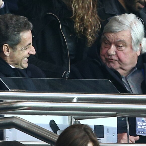 Manuel Valls, Nasser Al-Khelaïfi, Nicolas Sarkozy, Louis Nicollin - People au match PSG-Montpellier 19ème journée au Parc des Princes, le 20 décembre 2014.