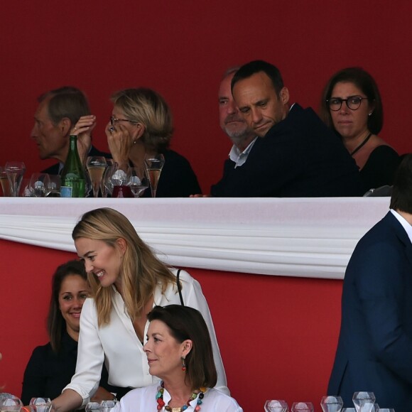 Semi-Exclusif - Jacky Ickx sa femme Khadja Nin, Matilde Borromeo, Charlotte Casiraghi, la princesse Caroline de Hanovre, Marta Ortega, Dimitri Rassam et Carlos Torretta le 24 juin 2017 à la soirée de gala du Jumping de Monaco, étape du Longines Global Champions Tour. © Bruno Bebert / Bestimage