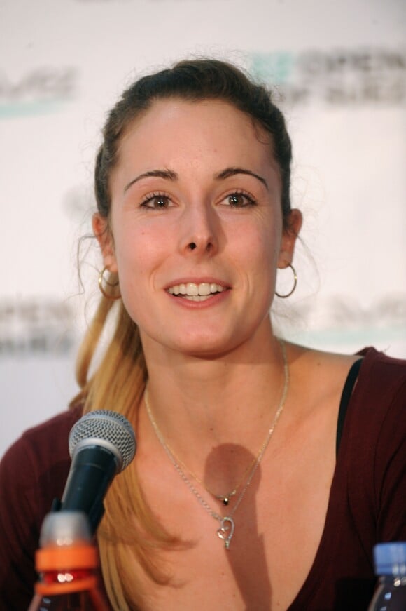 Alize Cornet durant le tirage au sort du 22 eme Open de tennis GDF Suez au Stade Coubertin à Paris le 25 janvier 2014.