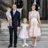 La princesse Victoria de Suède fête son 40ème anniversaire en assistant à une messe en compagnie de son mari, le prince Daniel et de leurs enfants, la princesse Estelle et le prince Oscar au palais Royal de Stockholm en Suède, le 14 juillet 2017.