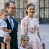 La princesse Victoria de Suède fête son 40ème anniversaire en assistant à une messe en compagnie de son mari, le prince Daniel et de leurs enfants, la princesse Estelle et le prince Oscar au palais Royal de Stockholm en Suède, le 14 juillet 2017.