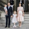 La princesse Victoria de Suède fête son 40ème anniversaire en assistant à une messe en compagnie de son mari, le prince Daniel et de leurs enfants, la princesse Estelle et le prince Oscar au palais Royal de Stockholm en Suède, le 14 juillet 2017.
