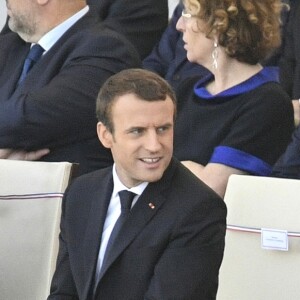 Le président des Etats-Unis Donald Trump, le président de la République Emmanuel Macron, Brigitte Macron, Gérard Larcher et les membres de gouvernement lors du défilé du 14 juillet, place de la Concorde, à Paris, le 14 juillet 2017, avec comme invité d'honneur le président des Etats-Unis. © Pierre Pérusseau/Bestimage