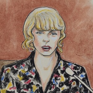 Dessins d'illustrations du procès en cours de Taylor Swift contre D.Mueller à Denver le 10 août 2017.