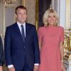 Le président de la République française Emmanuel Macron, sa femme Brigite Macron, le grand-duc Henri de Luxembourg et la grande-duchesse Maria Teresa de Luxembourg au Palais grand-ducal au Luxembourg, le 29 août 2017. © Pierre Perusseau/Bestimage