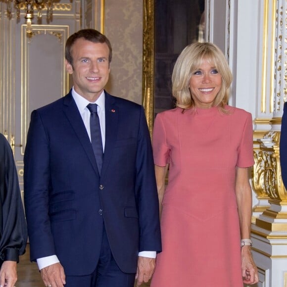 Le président de la République française Emmanuel Macron, sa femme Brigite Macron, le grand-duc Henri de Luxembourg et la grande-duchesse Maria Teresa de Luxembourg au Palais grand-ducal au Luxembourg, le 29 août 2017. © Pierre Perusseau/Bestimage