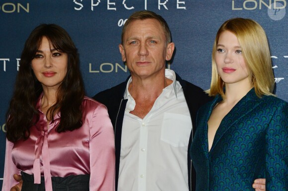 Monica Bellucci, Daniel Craig et Léa Seydoux - Photocall du film "James Bond - Spectre" à l'hôtel Corinthia à Londres. Le 22 octobre 2015