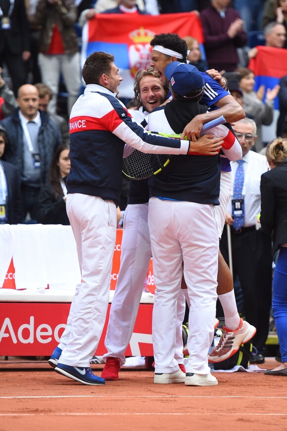 Jo-Wilfried Tsonga après le match contre Dusan Lajovic en demi-finale de Coupe Davis (France-Serbie) le 17 septembre 2017 au stade Pierre Mauroy de Lille.