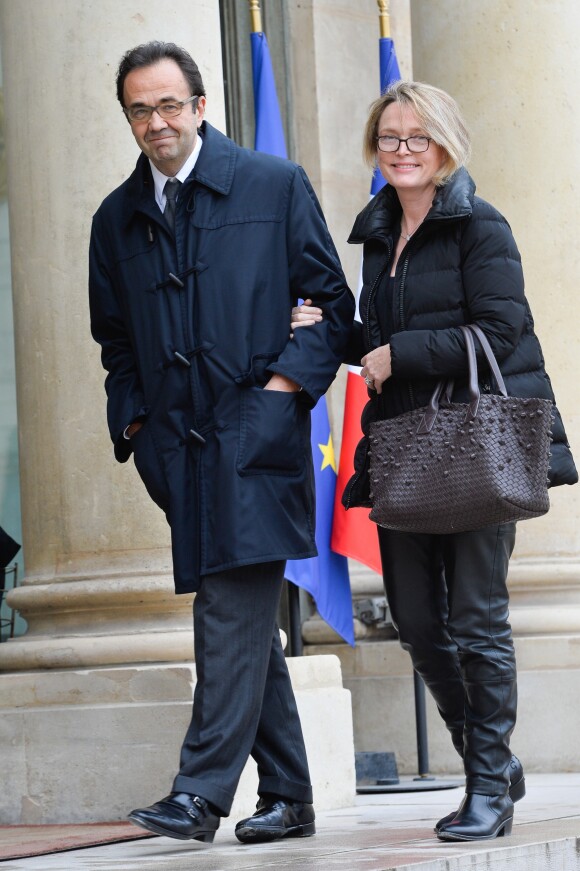 Claude Chirac et son mari Frédéric Salat-Baroux lors de l'élévation de Line Renaud au rang de grand-croix de l'ordre national du Mérite, au Palais de l'Elysée à Paris, le 23 mars 2017. © Guirec Coadic/Bestimage