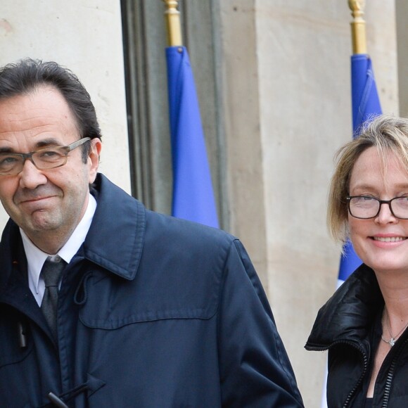 Claude Chirac et son mari Frédéric Salat-Baroux lors de l'élévation de Line Renaud au rang de grand-croix de l'ordre national du Mérite, au Palais de l'Elysée à Paris, le 23 mars 2017. © Guirec Coadic/Bestimage