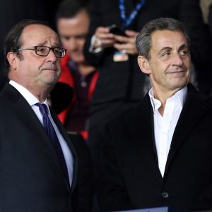 François Hollande et Nicolas Sarkozy assistent au match de le Ligue des Champios PSG/Bayern Munich (3-0) au Parc des Princes à Paris, le 27 septembre 2017. © Cyril Moreau/Bestimage