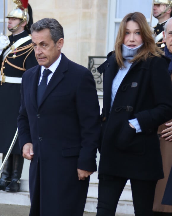 Nicolas Sarkozy et Carla Bruni Sarkozy - Réunion à l'Élysée avec les chefs d'État et de gouvernement étrangers et les hommes politiques français avant le début de la marche républicaine à Paris le 11 janvier 2015 -