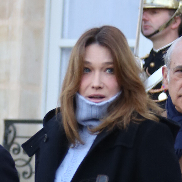 Nicolas Sarkozy et Carla Bruni Sarkozy - Réunion à l'Élysée avec les chefs d'État et de gouvernement étrangers et les hommes politiques français avant le début de la marche républicaine à Paris le 11 janvier 2015 -