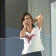 Exclusif - no web - Georgina Rodriguez (enceinte), compagne de Cristiano Ronaldo, sur la terrasse de son hôtel lors de ses vacances à Ibiza, le 30 août 2017