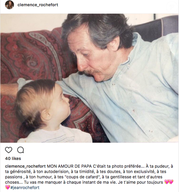 Capture du compte Instagram de Clémence Rochefort et de son post en hommage à son père Jean, le 9 octobre 2017