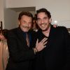 Exclusif - Johnny Hallyday et Sébastien Farran - Le joaillier Aaron Jah Stone et l'artiste Kongo ont présenté une nouvelle collection qui allie Street Art et Joaillerie chez Montaigne Market à Paris le 4 mars 2016.