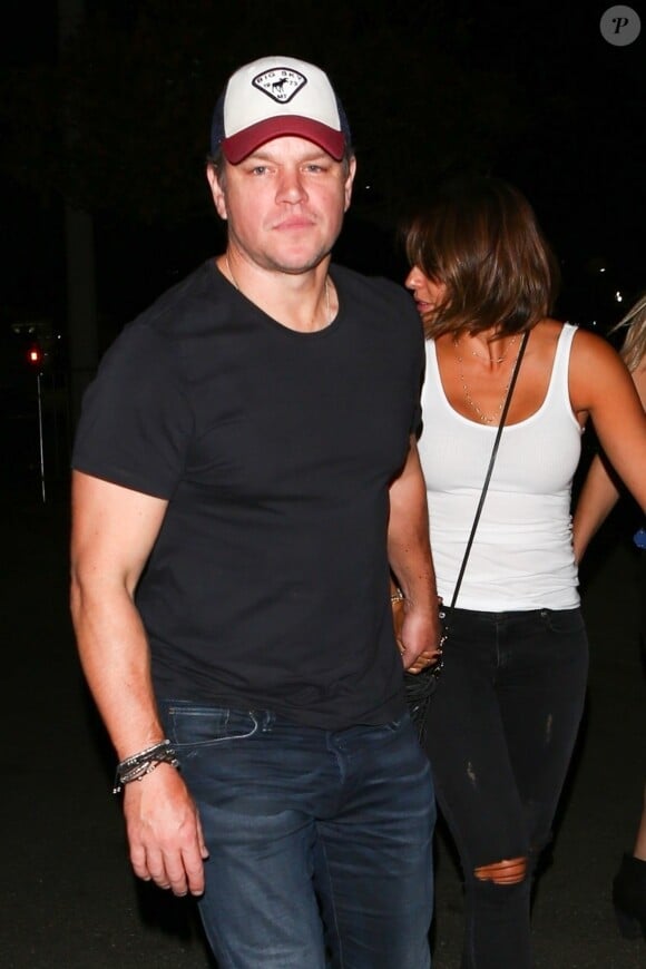 Exclusif - Matt Damon et sa femme Luciana Barroso arrivent au Rose Bowl pour assister au concert de Coldplay à Pasadenas le 7 octobre 2017.