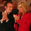 Exclusif - Marc Ladreit de Lacharrière, le président de la République Emmanuel Macron, son épouse Brigitte Macron et Jean-Claude Camus - Représentation de la pièce de théâtre "Le Tartuffe" au théâtre de la porte Saint-Martin à Paris, le 14 octobre 2017. © Sébastien Valiela/Bestimage