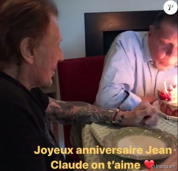 Jean-Claude Camus célébrant ses 79 ans avec son ami Johnny Hallyday, en présence de Patrick Bruel et Laeticia Hallyday au domicile du rockeur à Marnes-la-Coquette, le 29 octobre 2017.