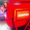 Jenifer sur le tournage de la cinquième saison de The Voice kids. Octobre 2017.