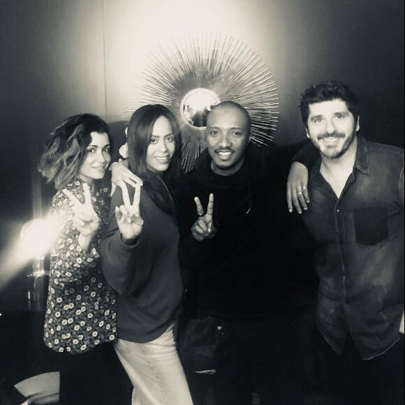 Jenifer sur le tournage de la cinquième saison de The Voice kids avec Amle Bent, Soprano et Patrick Fiori. Octobre 2017.