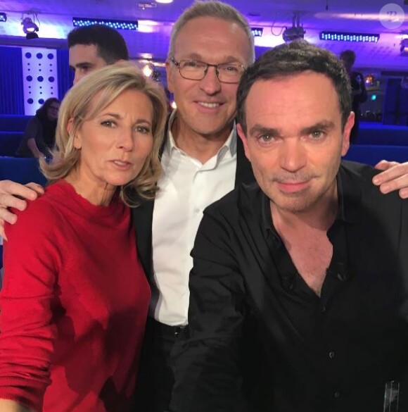 Claire Chazal, Laurent Ruquier et Yann Moix, tournage de "ONPC", novembre 2017