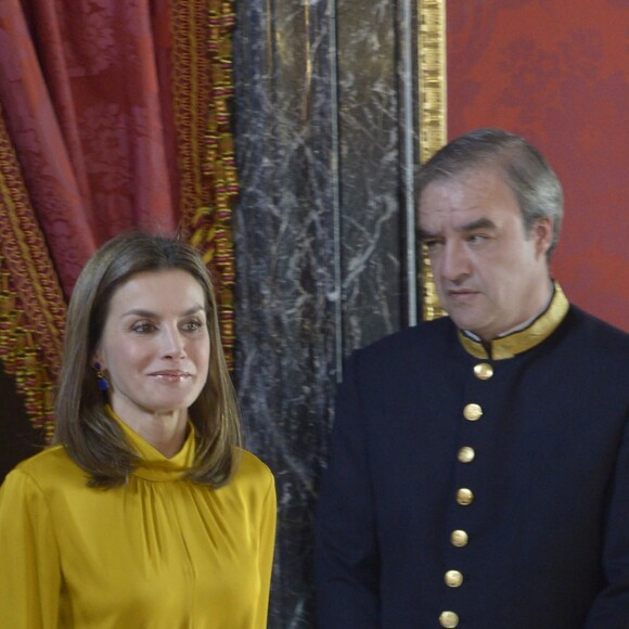 Le roi Felipe VI et la reine Letizia d'Espagne reçoivent Mahmoud Abbas, le président de l'état de Palestine au palais royal à Madrid le 20 novembre 2017.  Spanish Royals host lunch honouring Palestina's President Mahmoud Abbas at The Royal Palace. Madrid-November 20, 201720/11/2017 - Madrid