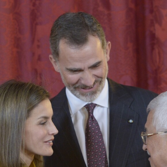 Le roi Felipe VI et la reine Letizia d'Espagne recevaient le 20 novembre 2017 le président de l'Etat de Palestine, Mahmoud Abbas, au palais royal à Madrid.