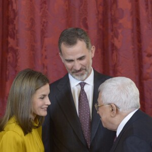 Le roi Felipe VI et la reine Letizia d'Espagne recevaient le 20 novembre 2017 le président de l'Etat de Palestine, Mahmoud Abbas, au palais royal à Madrid.