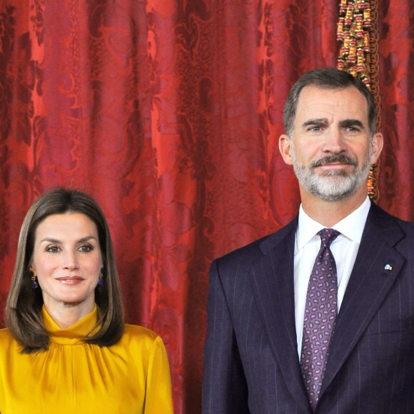 La reine Letizia et le roi Felipe VI recevaient le 20 novembre 2017 le président de l'Etat de Palestine, Mahmoud Abbas, au palais royal à Madrid. © Almagro/ABACAPRESS.COM