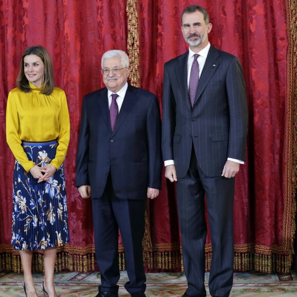 La reine Letizia et le roi Felipe VI recevaient le 20 novembre 2017 le président de l'Etat de Palestine, Mahmoud Abbas, au palais royal à Madrid. © Almagro/ABACAPRESS.COM