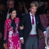 Le prince Christian de Hanovre, sa compagne Alessandra de Osma et sa mère Chantal Hochuli lors du mariage du prince Ernst August Jr et d'Ekaterina Malysheva le 8 juillet 2017 en l'église martkirche à Hanovre.