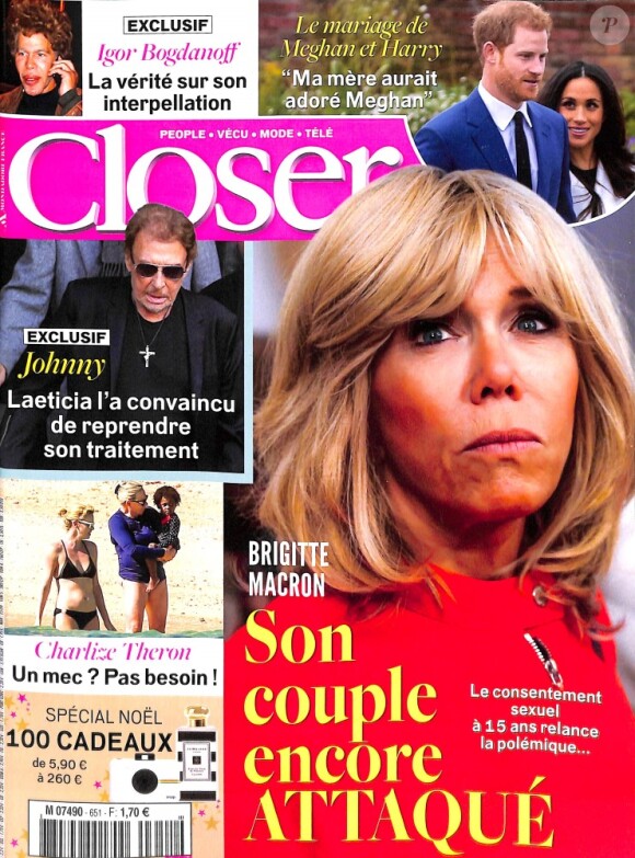 Couverture du magazine "Closer" en kiosques le 1er décembre 2017.