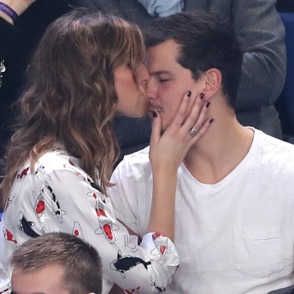 Laury Thilleman, son compagnon Juan Arbelaez et Jean-Luc Reichmann lors du match d'ouverture du mondial de handball, la France contre le Brésil à AccorHotels Arena à Paris, le 11 janvier 2017. © Cyril Moreau/Bestimage