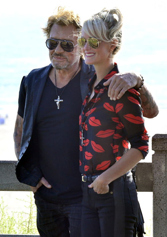 Johnny Hallyday et sa femme Laeticia à Los Angeles. Le 27 septembre 2014