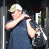 Exclusif - Jean-Claude Van Damme à la sortie de la Golds Gym accompagné de son chien et de son coach à Los Angeles, le 10 octobre 2017