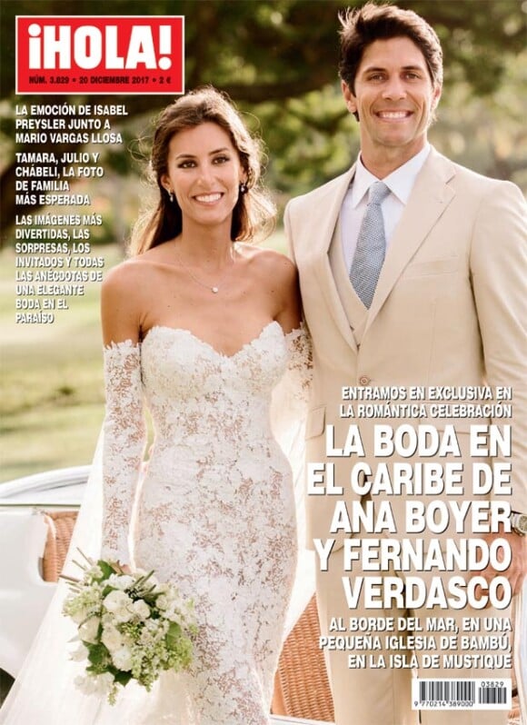 Ana Boyer et Fernando Verdasco en couverture du magazine "Hola!". Le couple s'est marié sur l'île Moustique.