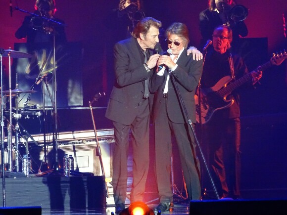 Johnny Hallyday et Jacques Dutronc au Premier concert "Les Vieilles Canailles" au POPB de Paris-Bercy à Paris, du 5 au 10 novembre 2014.