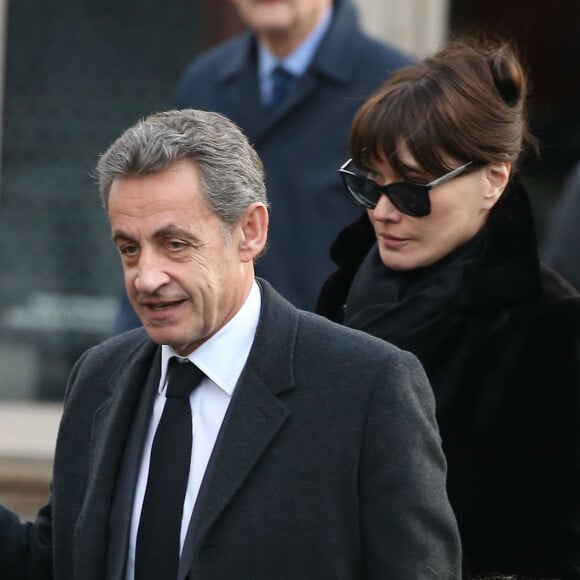 Carla Bruni et Nicolas Sarkozy avec leur fille Giulia - Obsèques de Andrée Sarkozy (mère de N.Sarkozy), dite Dadue née Andrée Mallah, en l'église Saint-Jean-Baptiste à Neuilly-Sur-Seine. Le 18 décembre 2017 