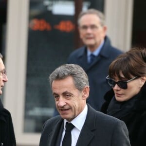 Carla Bruni et Nicolas Sarkozy avec leur fille Giulia - Obsèques de Andrée Sarkozy (mère de N.Sarkozy), dite Dadue née Andrée Mallah, en l'église Saint-Jean-Baptiste à Neuilly-Sur-Seine. Le 18 décembre 2017 