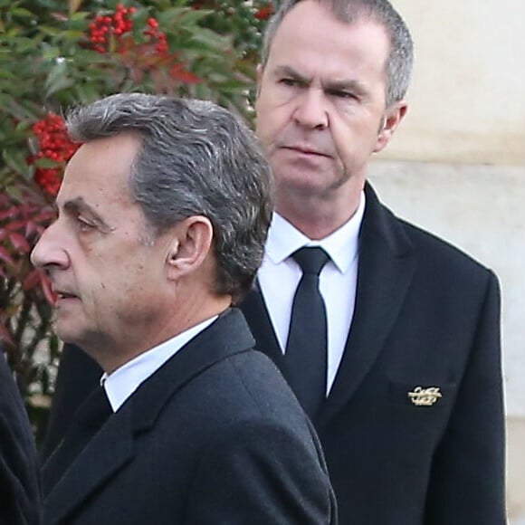 Carla Bruni et Nicolas Sarkozy avec leur fille Giulia - Obsèques de Andrée Sarkozy (mère de N.Sarkozy), dite Dadue née Andrée Mallah, en l'église Saint-Jean-Baptiste à Neuilly-Sur-Seine. Le 18 décembre 2017 